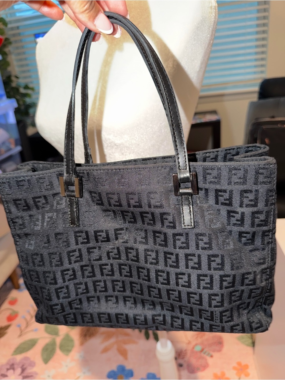Fendi Zucchino Black FF Logo Tote Bag